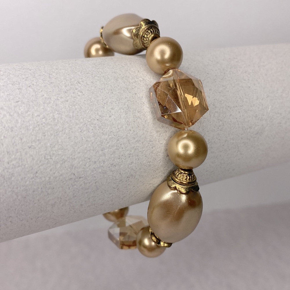 Champagne faceted glass pearl beaded bracelet